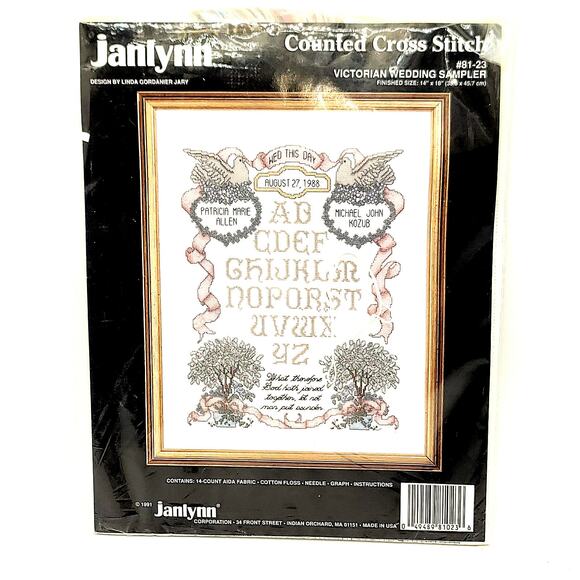 Vintage Cross Stitch Kit #81-23 Victorian Wedding Sampler - Picture 1 of 1
